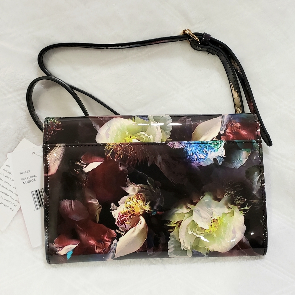 Betsey Johnson Crossbody Wallet Bag Black Floral XOSAM NWT